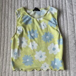 Forever 21 Floral Tank Top - lime greenand Blue